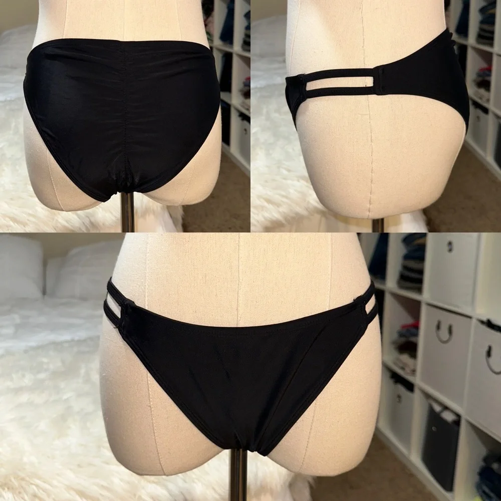 Xhilaration | Strappy Cutout Bikini Bottoms Ruched Back Black Low Mid Rise M